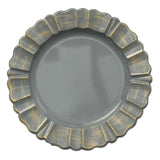 6 Pack | 13inch Round Charcoal Gray Acrylic Plastic Charger Plates With Gold Wavy Rim#whtbkgd