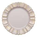 6 Pack | 13inch Round Nude Taupe Acrylic Plastic Charger Plates With Gold Wavy Scalloped Rim#whtbkgd