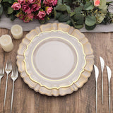 6 Pack | 13inch Round Nude Taupe Acrylic Plastic Charger Plates With Gold Brushed Wavy Scalloped Rim