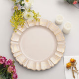 6 Pack | 13inch Round Nude Taupe Acrylic Plastic Charger Plates With Gold Brushed Wavy Scalloped Rim
