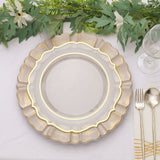6 Pack 13inch Round Nude Taupe Acrylic Plastic Charger Plates With Gold Brushed Wavy Scalloped Rim