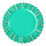 13inch Round Turquoise Acrylic Plastic Charger Plates With Gold Brushed Wavy Scalloped Rim#whtbkgd