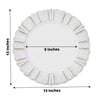 6 Pack | 13inch Round White Acrylic Plastic Charger Plates With Gold Brushed Wavy Scalloped Rim