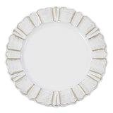 13inch Round White Acrylic Plastic Charger Plates With Gold Brushed Wavy Scalloped Rim#whtbkgd