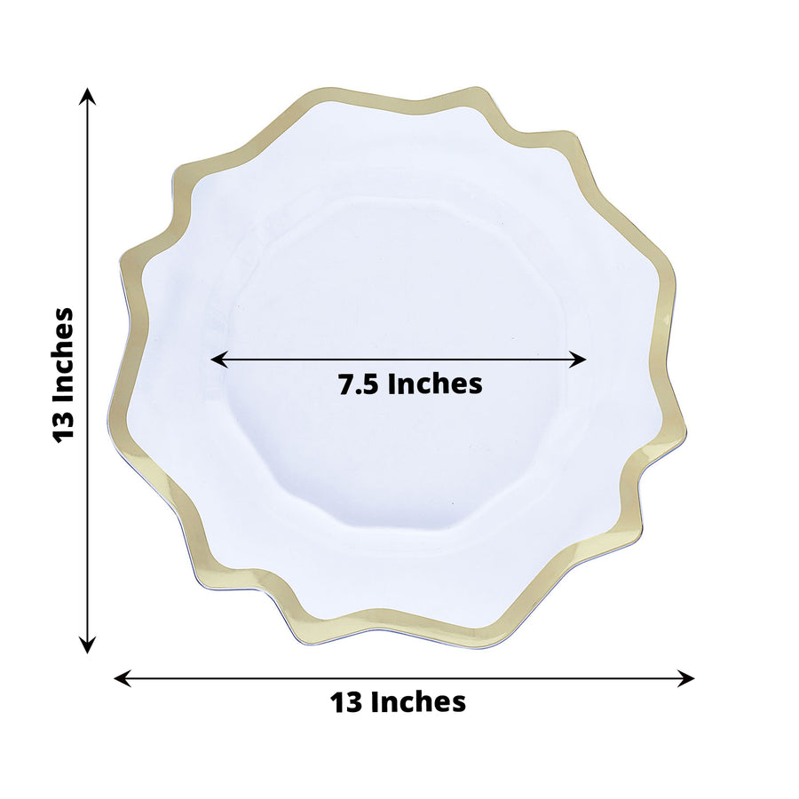 6 Pack 13inch Gold Scalloped Edge Clear Acrylic Plastic Charger Plates, Round Dinner Charger Plates