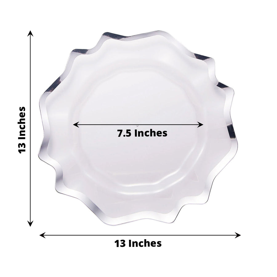 6 Pack 13inch Silver Scalloped Edge Clear Acrylic Plastic Charger Plates Round Dinner Charger Plates
