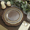 6 Pack | 13inch Rustic Brown Wooden Textured Acrylic Charger Plates with Scalloped Rim