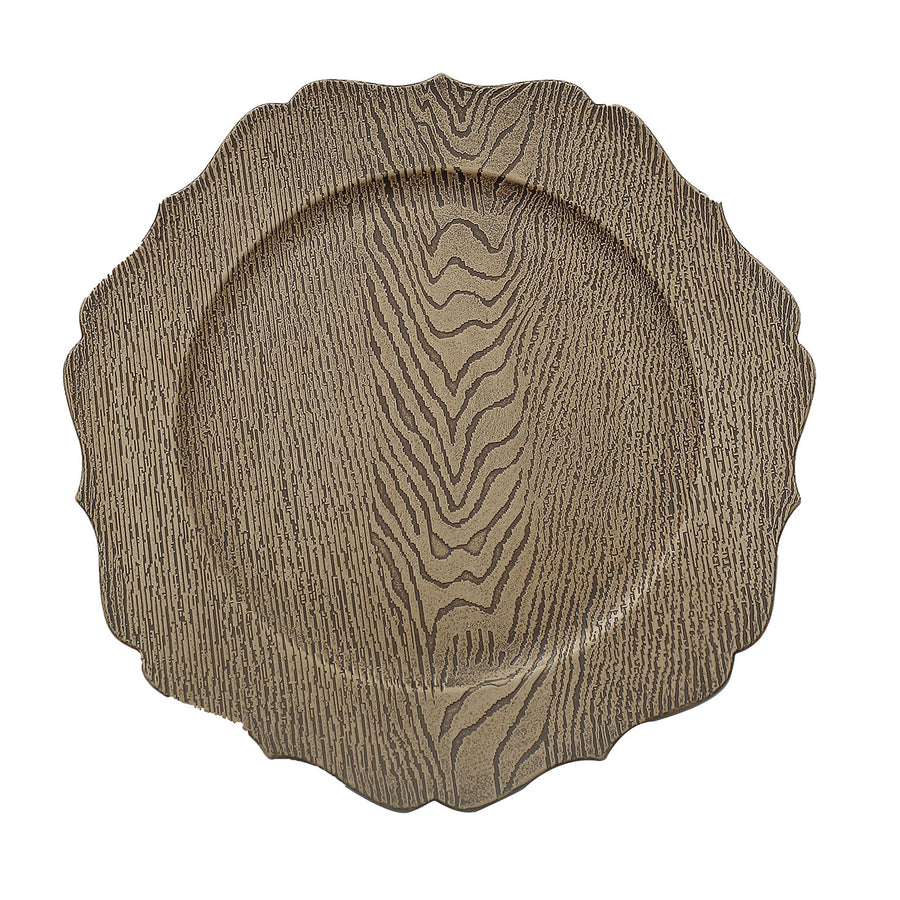 6 Pack | 13inch Rustic Natural Embossed Wood Grain Acrylic Charger Plates with Scalloped Rim#whtbkgd