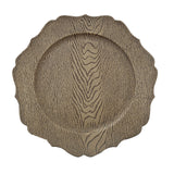 6 Pack | 13inch Rustic Natural Embossed Wood Grain Acrylic Charger Plates with Scalloped Rim#whtbkgd