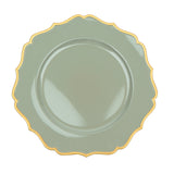 Dusty Sage 13inch Gold Scalloped Rim Acrylic Charger Plates, Round Plastic Charger Plates#whtbkgd