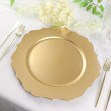 6 Pack | 13inch Metallic Gold Acrylic Charger Plates Scalloped Rim, Gold Plastic Charger Plates