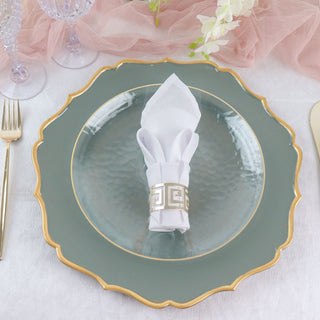 Add Elegance to Your Table with Olive Green and Gold Scalloped Rim Acrylic Charger Plates
