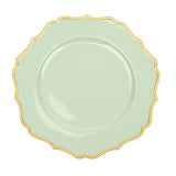 6 Pack | Sage Green 13inch Gold Scalloped Rim Acrylic Charger Plates, Round Plastic Charger#whtbkgd