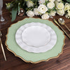 6 Pack | Sage Green 13inch Gold Scalloped Rim Acrylic Charger Plates, Round Plastic Charger Plates