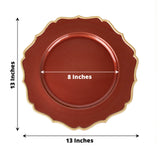 6 Pack | 13inch Terracotta / Gold Scalloped Rim Acrylic Charger Plates
