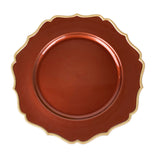 6 Pack 13inch Terracotta (Rust) / Gold Scalloped Rim Acrylic Charger Plates#whtbkgd