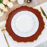 6 Pack | 13inch Terracotta / Gold Scalloped Rim Acrylic Charger Plates