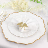 6 Pack | White 13inch Gold Scalloped Rim Acrylic Charger Plates, Round Plastic Charger Plates
