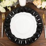 6 Pack | 13inch Black Round Bejeweled Rim Plastic Dinner Charger Plates, Disposable Serving Trays