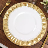 6 Pack | 13inch Gold Round Bejeweled Rim Plastic Dinner Charger Plates, Disposable Serving Trays