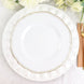6 Pack | 13inch White Round Bejeweled Rim Plastic Dinner Charger Plates, Disposable Serving Trays