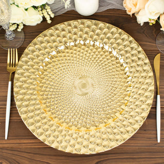 Add Elegance to Your Table with Gold Peacock Pattern Plastic Charger Plates