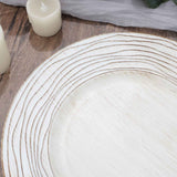 6 Pack | 13inch White Washed Rose Embossed Faux Wood Plastic Charger Plates
