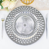 6 Pack | 13inch Shiny Silver Diamond Pattern Plastic Charger Plates