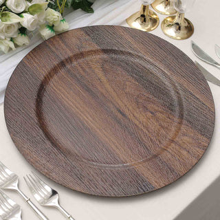 Dark Brown Rustic Faux Wood Plastic Charger Plates