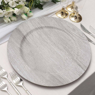 Gray Rustic Faux Wood Plastic Charger Plates for Stylish Table Settings