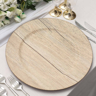 Natural Rustic Faux Wood Plastic Charger Plates - Add Rustic Elegance to Your Table