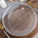 6 Pack | 12inch Clear / Silver Glitter Acrylic Plastic Charger Plates With Beaded Rim