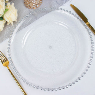 Enhance Your Table Setting with Clear / Silver Glitter Acrylic Plastic Charger Plates