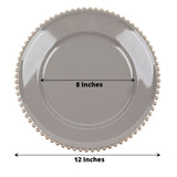 6 Pack | 12inch Charcoal Gray / Gold Acrylic Plastic Beaded Rim Charger Plates