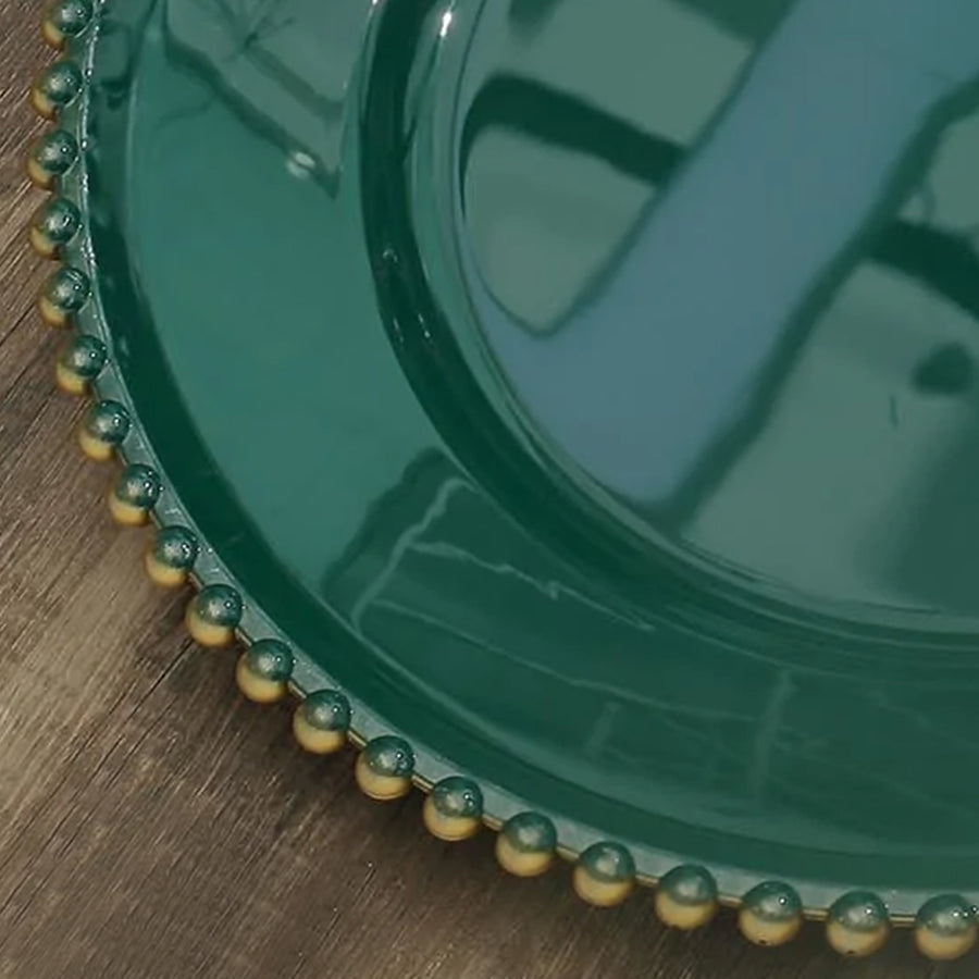 6 Pack | 12inch Hunter Emerald Green Acrylic Plastic Beaded Rim Charger Plates#whtbkgd