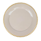 6 Pack | 12inch Taupe / Gold Acrylic Plastic Beaded Rim Charger Plates