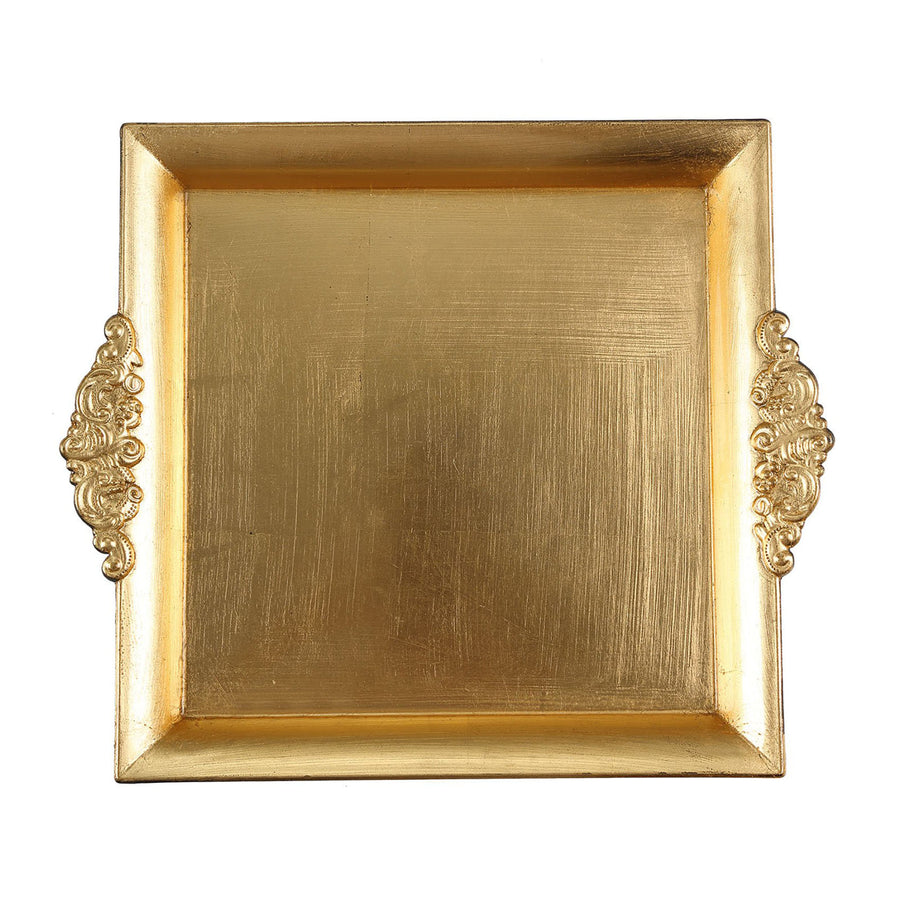 2 Pack | 10inch Metallic Gold Square Decorative Acrylic Serving Trays With Embossed Rims#whtbkgd