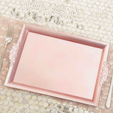 2 Pack | Blush/Rose Gold Rectangle Decorative Acrylic Serving Trays With Embossed Rims - 14x10inch