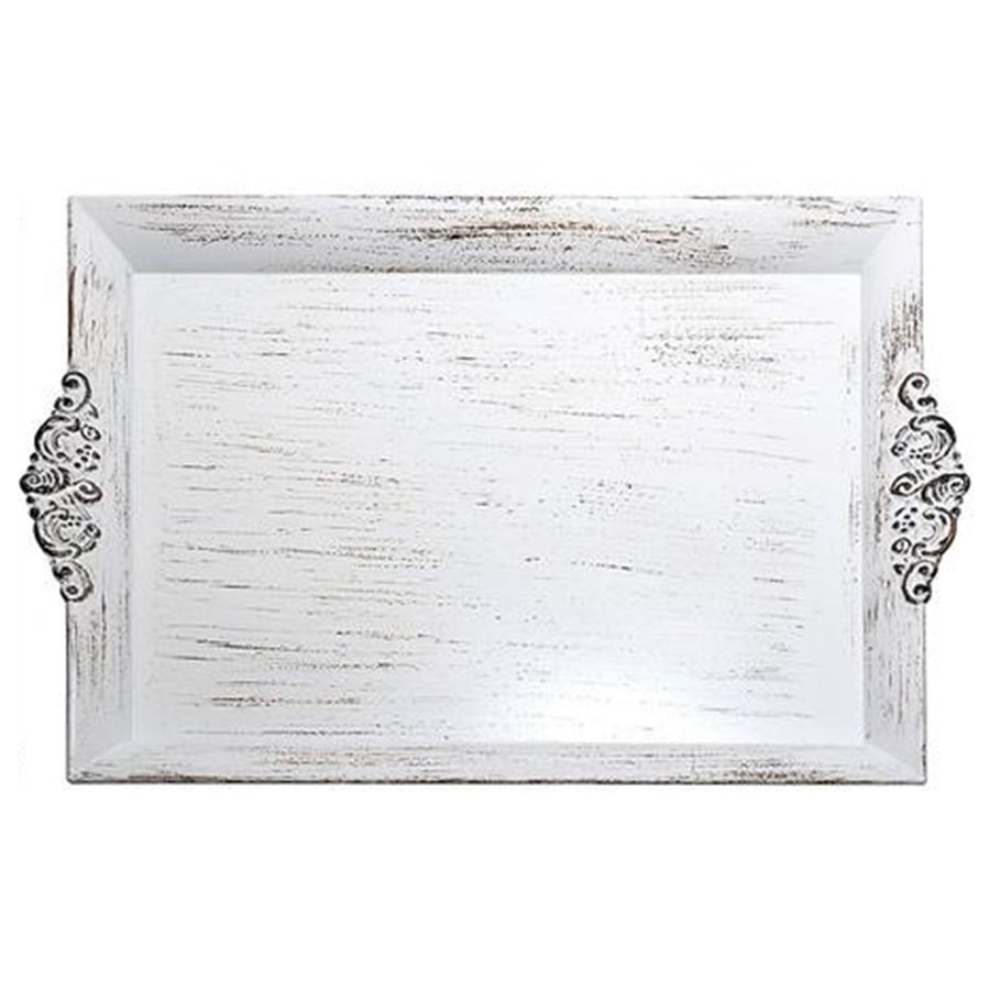 Antique White Wash Rectangle Decorative Acrylic Serving Trays With Embossed Rims - 14x10Inch#whtbkgd