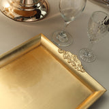 2 Pack | Gold Rectangle Decorative Acrylic Serving Trays With Embossed Rims - 14x10inch