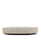 Gold Metal Crystal Beaded Mirror Oval Vanity Serving Tray, Decorative Tray - Small 12x8inch