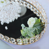 Gold Metal Crystal Beaded Mirror Oval Vanity Serving Tray, Decorative Tray Medium 14x10inch