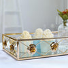 Set of 2 Gold Metal Decorative Vanity Serving Trays, Rose Bordered Rectangle Mirrored Trays