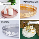 12inch White Premium Metal Decorative Vanity Serving Tray, Round With Embellished Rims