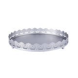 12inch Silver Premium Metal Decorative Vanity Serving Tray, Round With Embellished Rims