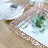 Fleur De Lis Rose Gold/Blush Metal Decorative Vanity Serving Tray with handles