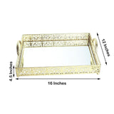 Fleur De Lis Gold Metal Decorative Vanity Serving Tray with handles, Rectangle Mirrored Tray