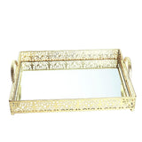 Fleur De Lis Gold Metal Decorative Vanity Serving Tray with handles, Rectangle Mirrored Tray#whtbkgd