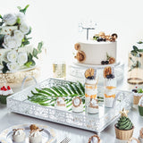 Elegant Fleur De Lis White Metal Decorative Vanity Serving Tray with Handles