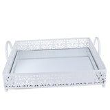Fleur De Lis White Metal Decorative Vanity Serving Tray, Rectangle Mirrored Tray#whtbkgd